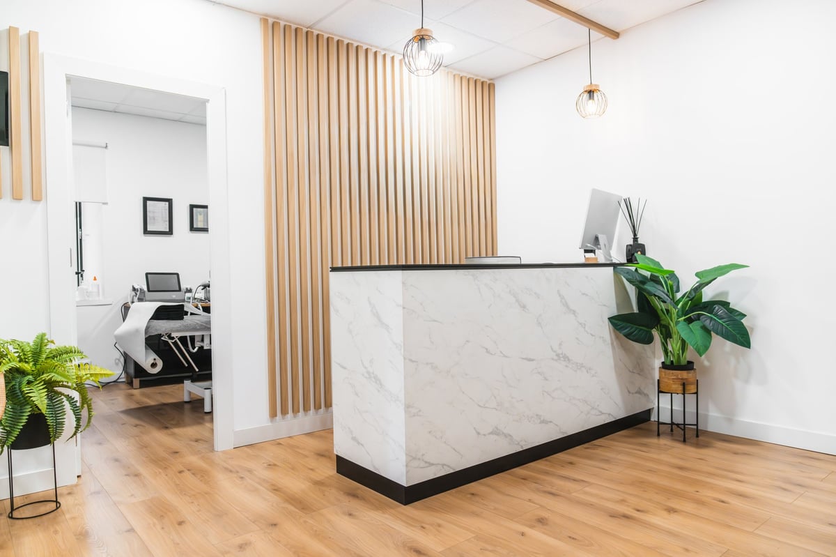 Clean dental office reception area with modern interior